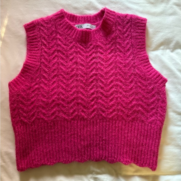 Zara Pink Women's Knit Chevron Sweater Vest Size Small - Picture 2 of 6